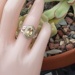 Oval Natural Genuine Golden Citrine Sterling Silver Dinner Ring size 6.75